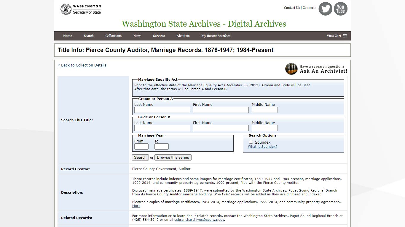 Title Info: Pierce County Auditor, Marriage Records, 1876 ...